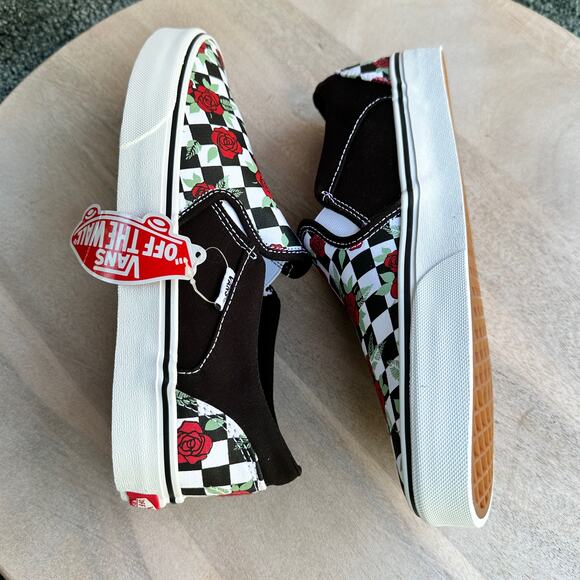 Vans Asher Checkerboard Roses Womens Slip Ons Size 9.5 Sepia Rose Sneakers - Picture 8 of 12